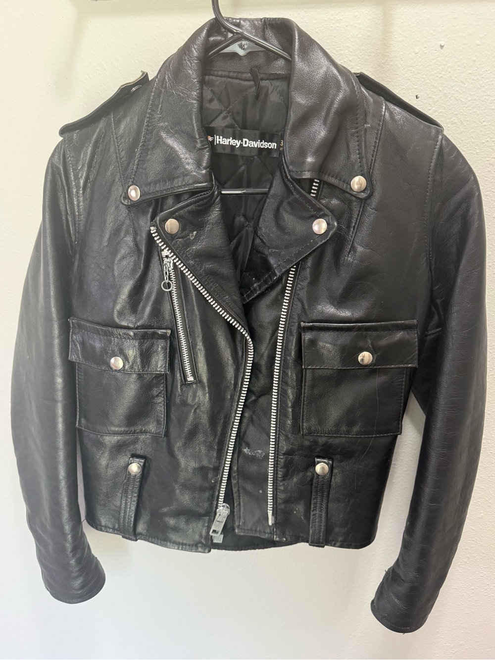 Harley-Davidson Black Leather Motorcycle women’s Jacket with Silver Hardware